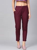 Thumbnail for Juniper Women Burgundy Cotton Flex Solid Slim Fit Pant/Slim Pant - Distacart