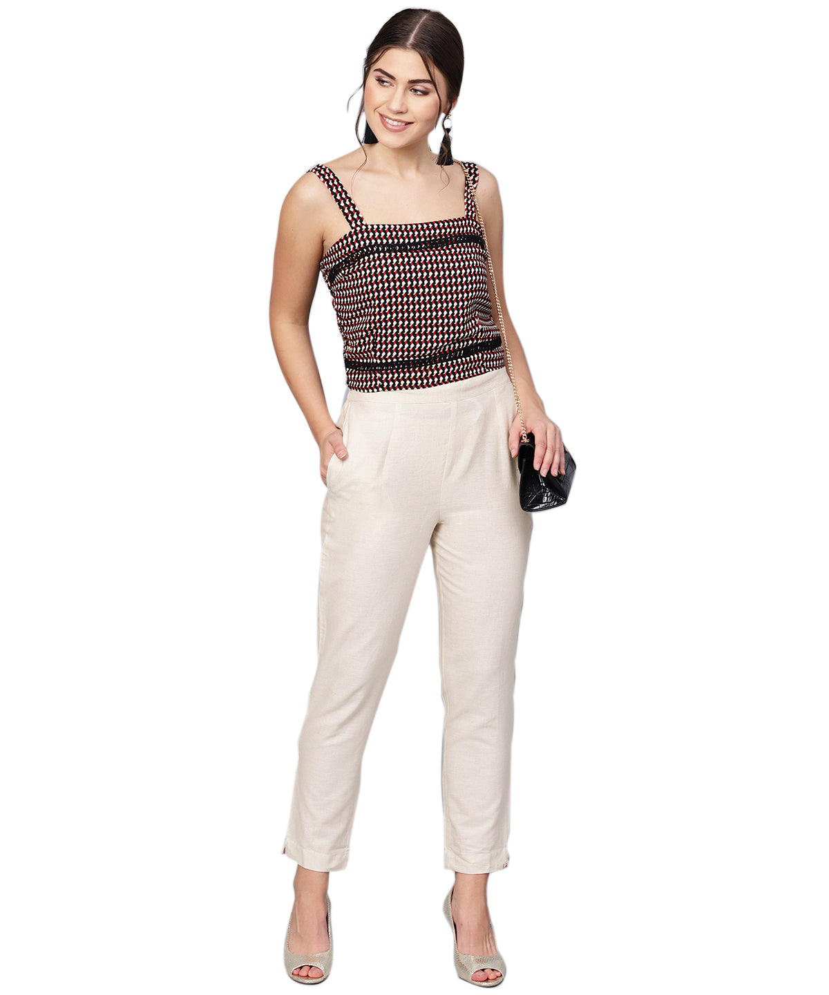 Juniper Women Offwhite Cotton Flex Solid Slim Fit Pant/Slim Pant - Distacart