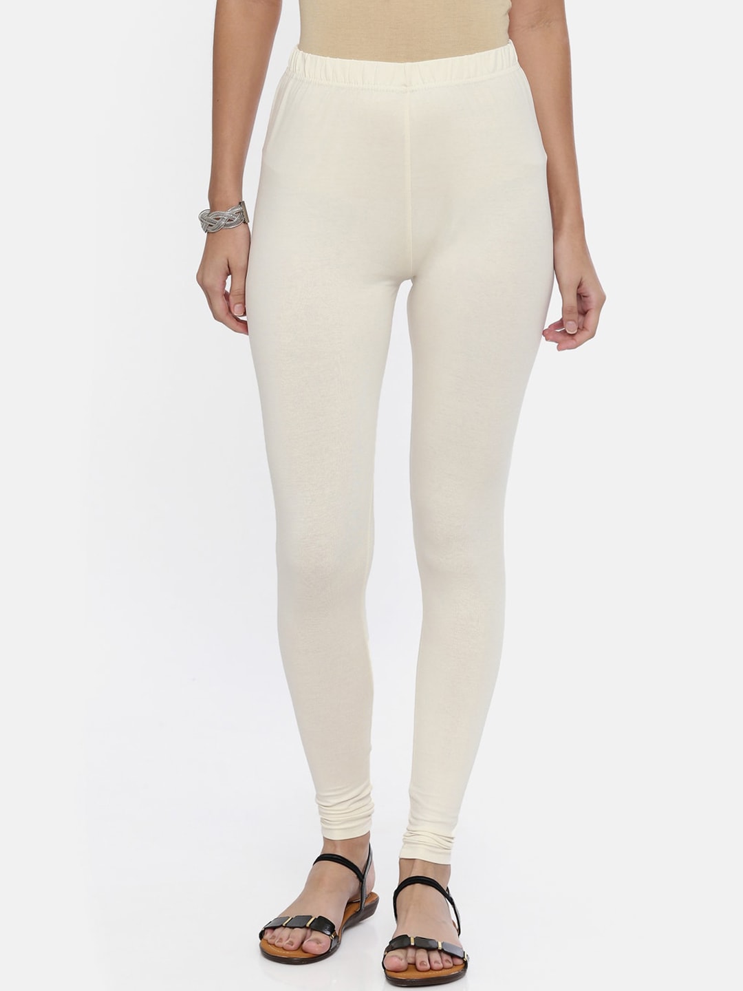 Souchii Off-White Solid Slim-Fit Churidar-Length Leggings - Distacart