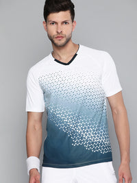Thumbnail for HRX By Hrithik Roshan Racketsport Men Optic White Rapid-Dry Abstract Tshirts - Distacart
