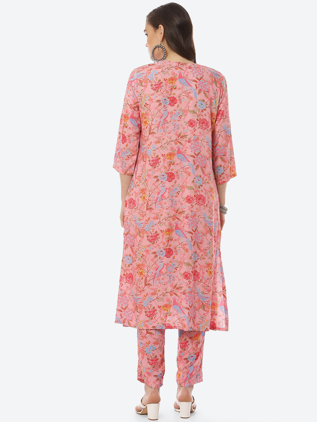 Biba Women Pink Floral Printed Regular Kurta with Trousers - Distacart