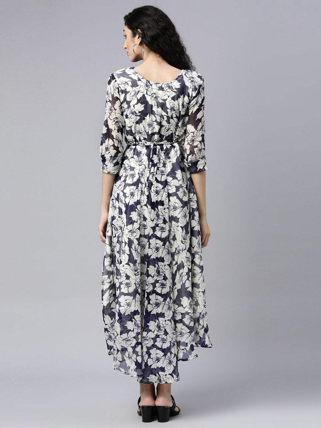 Souchii White Floral Layered Chiffon Empire Midi Dress - Distacart
