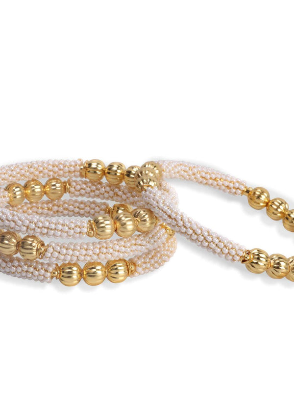 Gold-Plated Alloy Pearl With Gold Studs Bangles - The Pari - Distacart