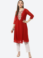 Thumbnail for Biba Women Red Ethnic Motifs Embroidered Kurta - Distacart
