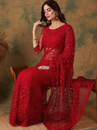 Thumbnail for Sangria Embroidered Net Sarees - Distacart
