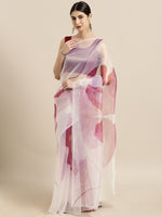 Thumbnail for Tikhi Imli White & Pink Organza Printed Saree - Distacart
