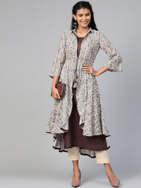 Thumbnail for Biba Women Coffee Brown & Off-White Printed A-Line Kurta with Printed Layer - Distacart
