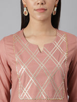 Thumbnail for Khushal K Women Peach-Coloured Slim Fit Yoke Design Kurta with Palazzos - Distacart