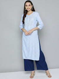 Thumbnail for HERE&NOW Women Blue Ethnic Motifs Printed Embroidered Sequin Detail Kurta - Distacart