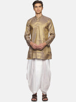 Thumbnail for Sethukrishna Men Gold-Toned Bandhani Printed Art Silk Kurta with Dhoti Pants - Distacart