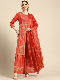 Thumbnail for Sangria Women Ethnic Motifs Embroidered Sequinned Kurta with Sharara With Dupatta - Distacart