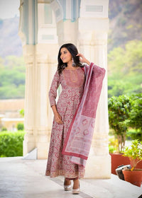 Thumbnail for Yufta Women Maroon Printed Kurta with Palazzo and Dupatta