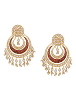 Thumbnail for Shoshaa Red & Off-White Kundan Studded & Beaded Crescent Shaped Chandbalis - Distacart