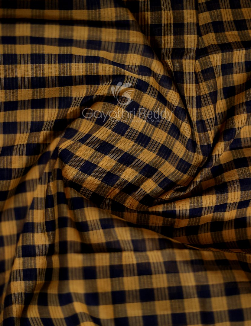 Mustard And Black With Checks Pure Mangalgiri Cotton Saree By Gayathri Reddy Designer Studio - Distacart