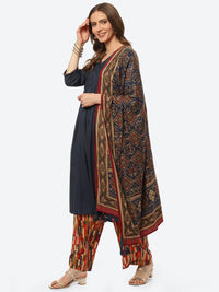 Thumbnail for Biba Women Navy Blue Pleated Thread Work Kurta with Trousers & With Dupatta - Distacart