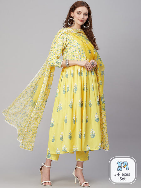 Kalini Ethnic Motifs Printed Anarkali Pleated Kurta with Trousers & Dupatta - Distacart