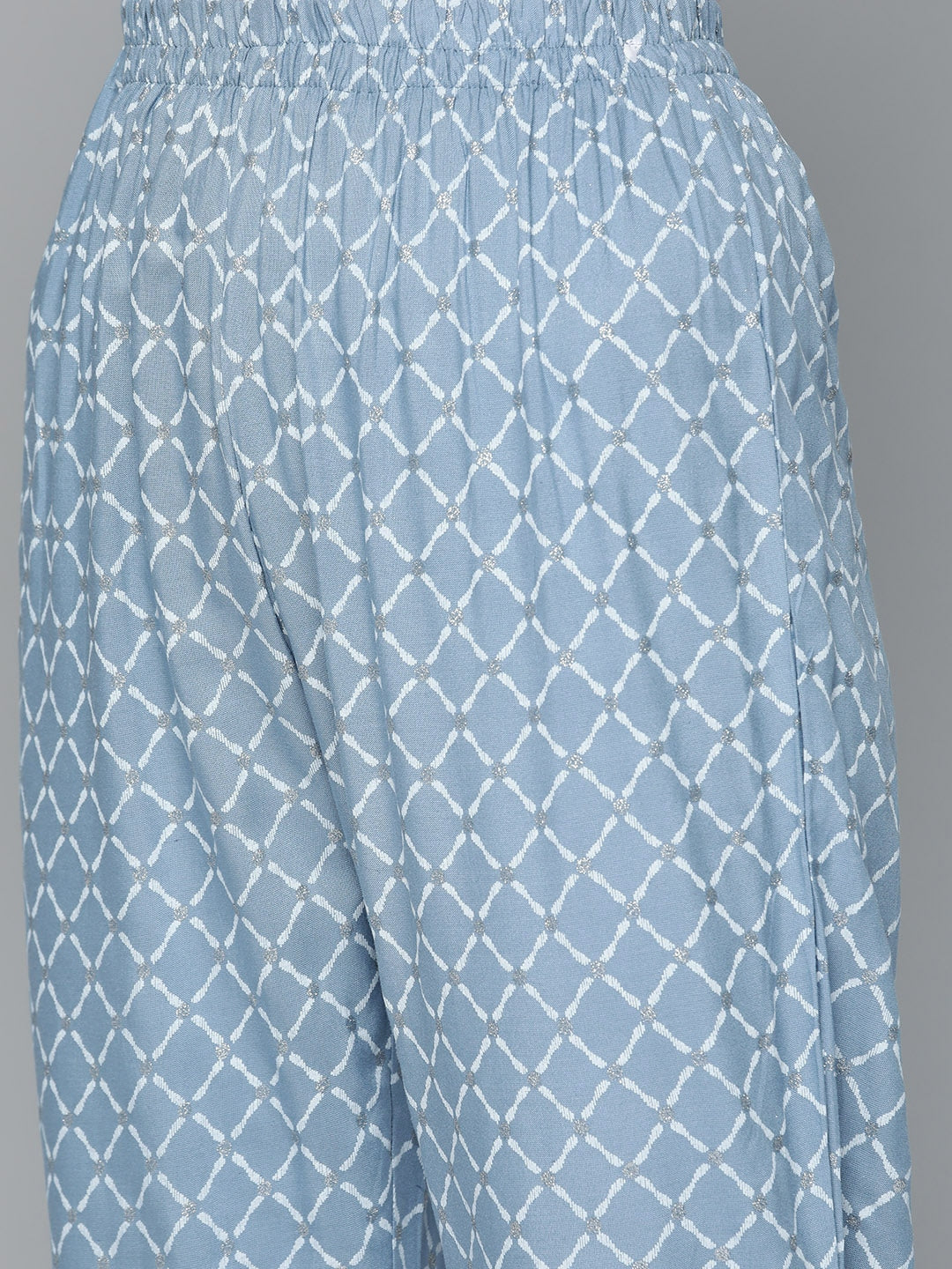 HERE&NOW Women Blue & White Ethnic Embroidered Kurta with Trousers & With Dupatta - Distacart