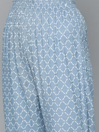Thumbnail for HERE&NOW Women Blue & White Ethnic Embroidered Kurta with Trousers & With Dupatta - Distacart