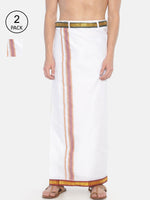 Thumbnail for Sethukrishna Pack Of 2 White Solid Cotton Readymade Dhoti For Men - Distacart