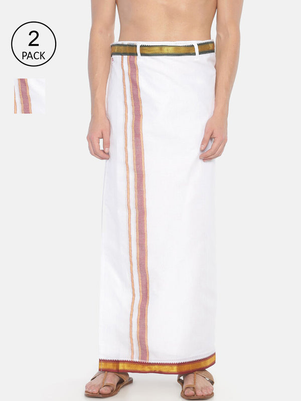 Sethukrishna Pack Of 2 White Solid Cotton Readymade Dhoti For Men - Distacart