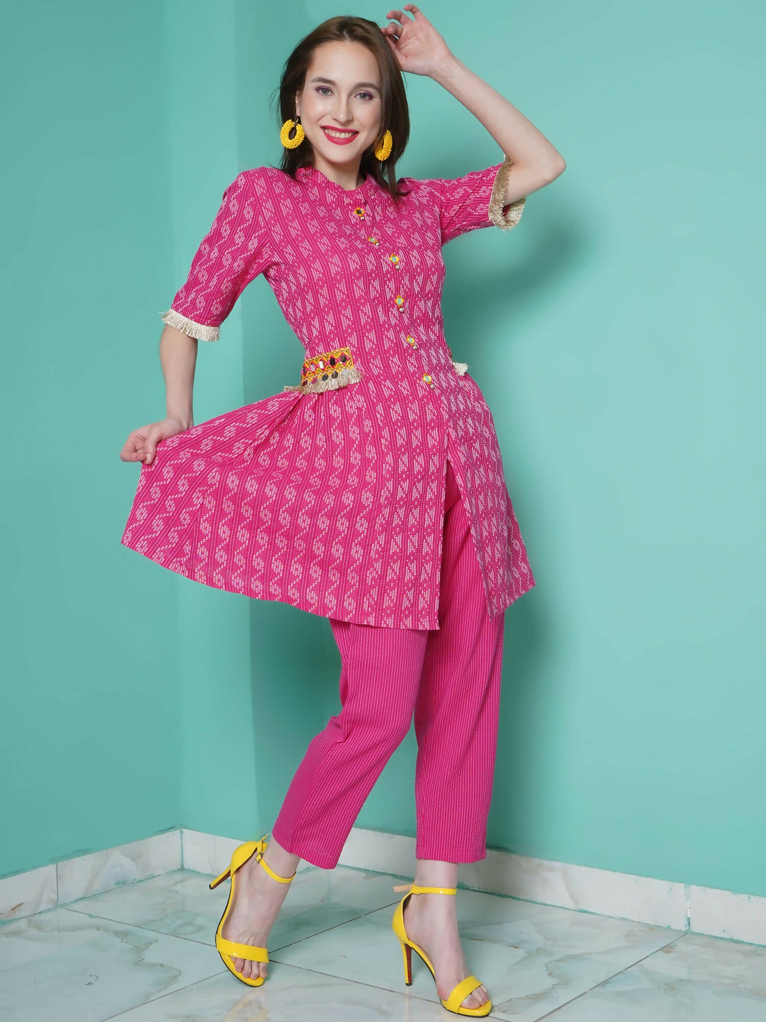 Women Republic Pink Cotton Kantha Kurta Set - Distacart
