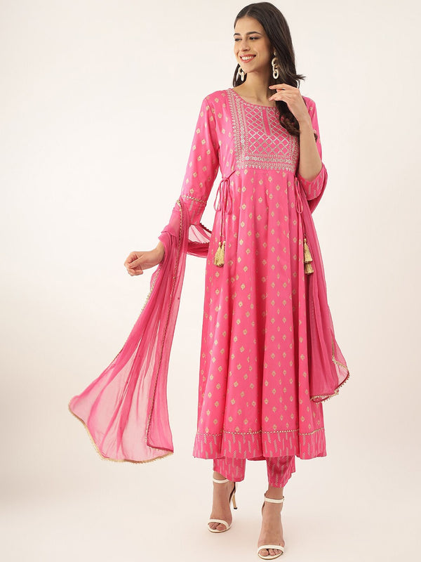 Khushal K Ethnic Motifs Woven Design Sequinned Kurta with Palazzos & Dupatta - Distacart