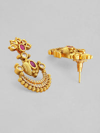 Thumbnail for Rubans 24K Gold-Plated Zircon Studded Temple Necklace Set - Distacart