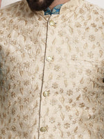 Thumbnail for Sojanya Woven Design Mandarin Collar Kurta with Churidar & Nehru Jacket - Distacart