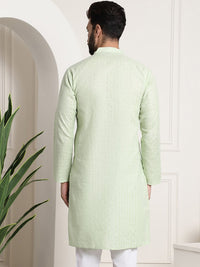 Thumbnail for Sojanya Men Green Dobby Checked Straight Kurta - Distacart