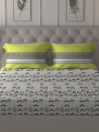 Thumbnail for MYTRIDENT Grey Green Geometric Cotton 144 TC Queen Bedsheet With 2 Pillow Covers - Distacart