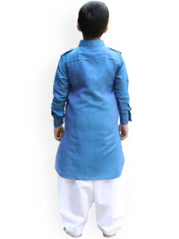 Thumbnail for Manyavar Boys Blue Solid Cotton Blend Kurta Set - Distacart