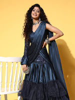 Thumbnail for Tikhi Imli Navy Blue Sequinned Ready to Wear Saree - Distacart