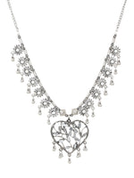 Thumbnail for Cardinal Women Silver-Toned Oxidised Stone Studded & Beaded Heart Shaped Jewellery Set - Distacart