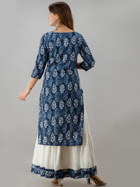 Thumbnail for HERE&NOW Blue & White Boat Neck Floral Printed Kurta with Skirt - Distacart