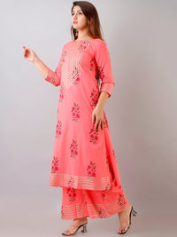 Thumbnail for HERE&NOW Floral Printed Gotta Patti Regular Kurta with Palazzos - Distacart