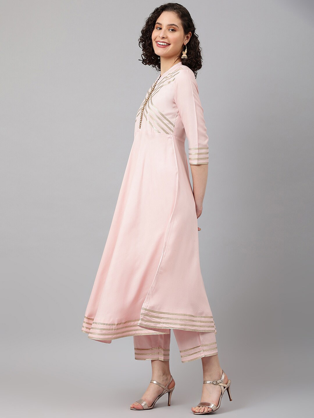 Khushal K Band Collar Gotta Patti Anarkali Kurta With Palazzos & Dupatta - Distacart