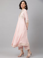 Thumbnail for Khushal K Band Collar Gotta Patti Anarkali Kurta With Palazzos & Dupatta - Distacart