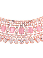 Thumbnail for Saraf RS Jewellery Rose Gold-Plated & Pink AD Studded Handcrafted Jewellery Set - Distacart