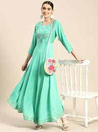 Thumbnail for Sangria Women Ethnic Motifs Embroidered Anarkali Kurta - Distacart