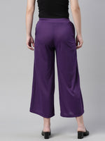 Thumbnail for Souchii Violet Solid Wide Leg Palazzo - Distacart
