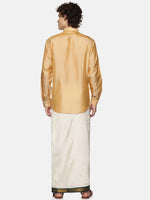 Thumbnail for Sethukrishna Men Cream Solid Double Layer Readymade Veshti With Pocket - Distacart