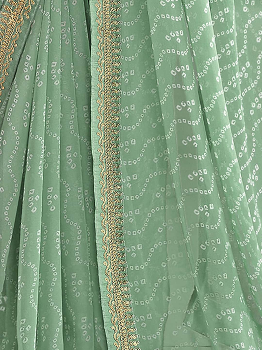 Mitera Sea Green & White Embroidered Pure Georgette Bandhani Saree - Distacart