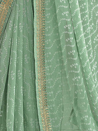 Thumbnail for Mitera Sea Green & White Embroidered Pure Georgette Bandhani Saree - Distacart