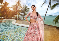 Thumbnail for House of Panchhi Coral Net Sequins And Thread Embroidery Lehenga Choli & Dupatta - Distacart