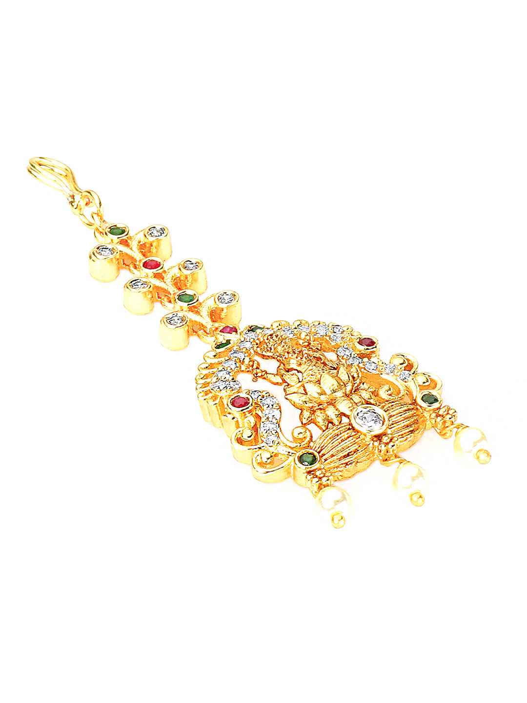 Yellow Chimes Women Gold-Plated White & Red Ad Studded Handcrafted Maang Tikka - Distacart
