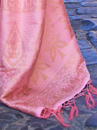 Thumbnail for Mitera Pink & Gold-Toned Ethnic Motifs Zari Silk Blend Banarasi Saree - Distacart