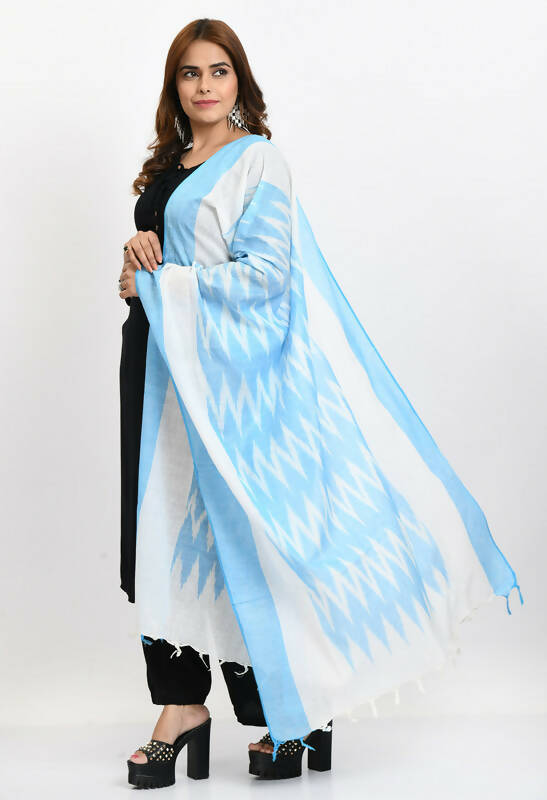 Mominos Fashion Moeza Women's Handloom Cotton Ikkat Sky Blue Dupatta - Distacart