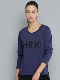 Thumbnail for HRX by Hrithik Roshan Women Navy Blue & Black Printed Lifestyle Regular Fit T-Shirt - Distacart
