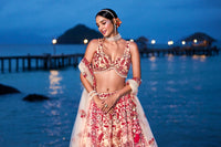 Thumbnail for House of Panchhi Peach Net Sequins, Mirror And Thread Embroidery Lehenga Choli & Dupatta - Distacart
