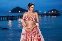 Thumbnail for House of Panchhi Peach Net Sequins, Mirror And Thread Embroidery Lehenga Choli & Dupatta - Distacart